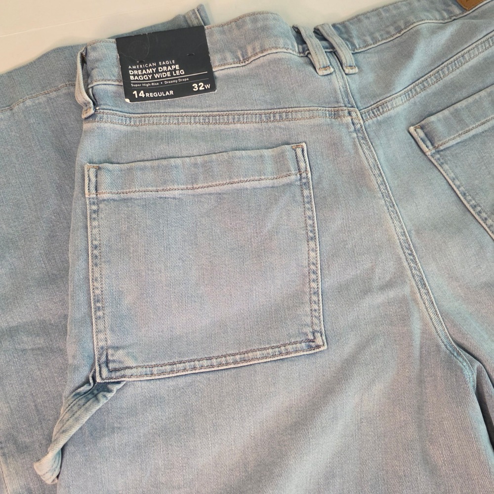 American Eagle Dreamy Drape Baggy Wide Leg Carpenter Jeans Light Wash 14 Regular - Picture 16 of 16